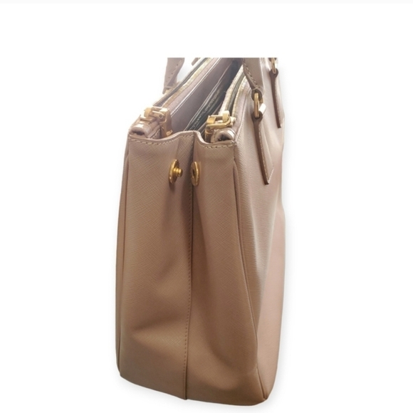 Auth PRADA Saffiano Lux Double Zip Tote | Galleria Bag | Cammeo Pink - Picture 4 of 16